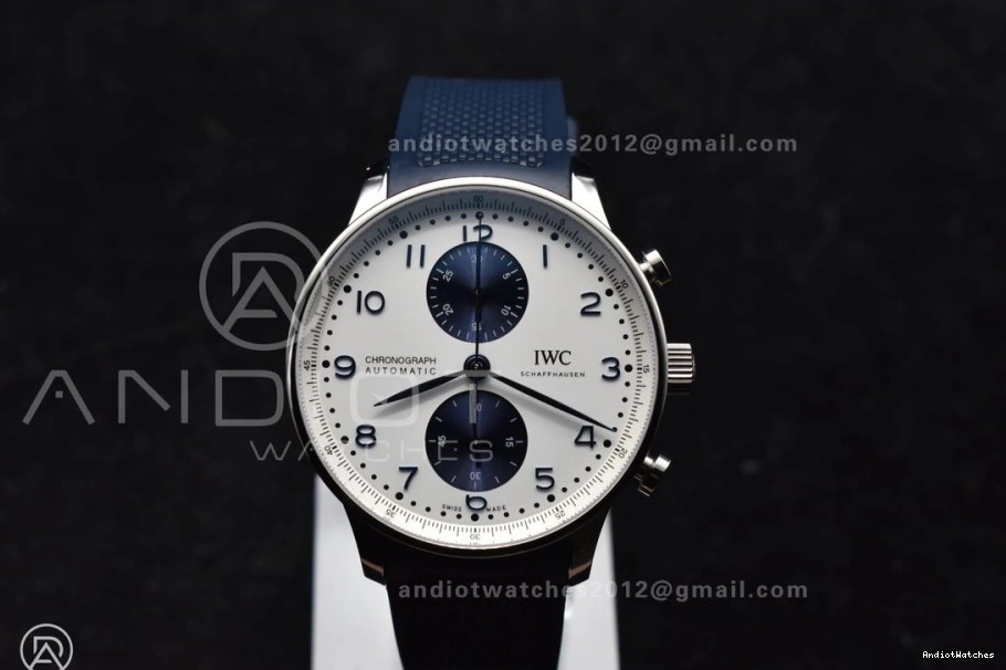 WeatherProof Best White Blue Portuguese Chrono on 1:1 Strap Blue Rubber IW3716 Z+F Edition A 1011 Dial 0421